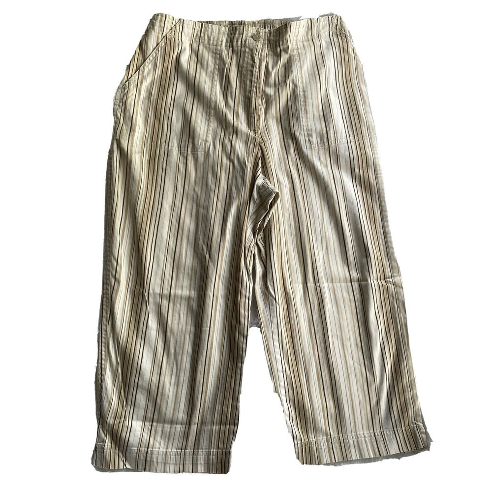 Classic Elements Pants Sz 14 Capris Cropped Neutral Stripes Casual Summer Womens